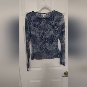 Guess Blue Patterned Long Sleeve Top